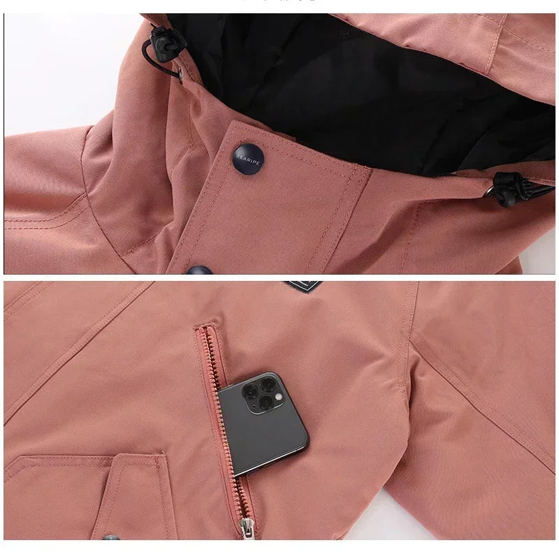 Unisex Winter Skijacke mit Kapuze & Reißverschluss Wasserdichte Winterjacke