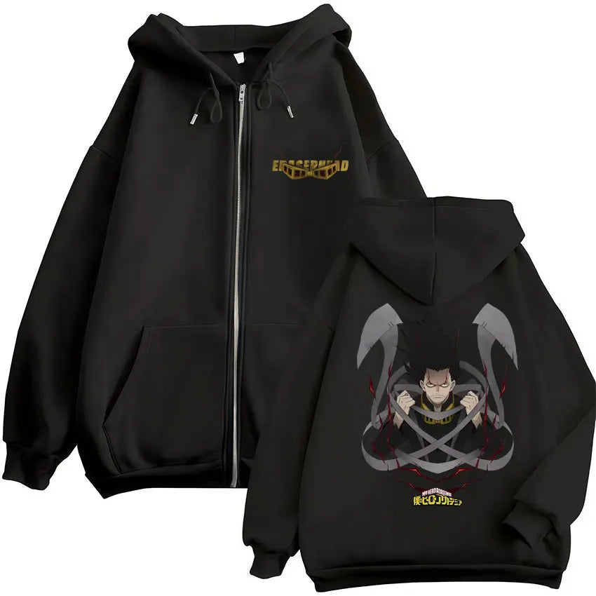 Unisex Reißverschluss Hoodie mit Kordelzug und Motivdruck – Verschiedene Designs