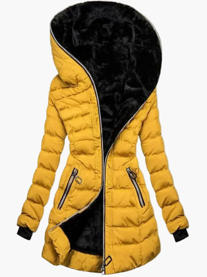 Damen Winter Steppmantel mit Kapuze und Fleecefutter – Modischer Outdoor-Parka für kalte Tage