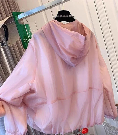 Damen Leichte Windbreaker Jacke mit Kapuze und Reißverschluss Rosa