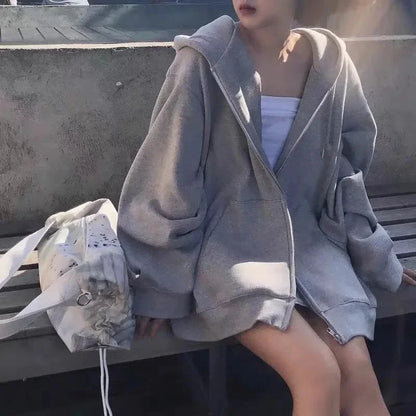 Unisex Oversize Kapuzenjacke mit Reißverschluss – Bequemer Kapuzenpullover mit Bauchtasche