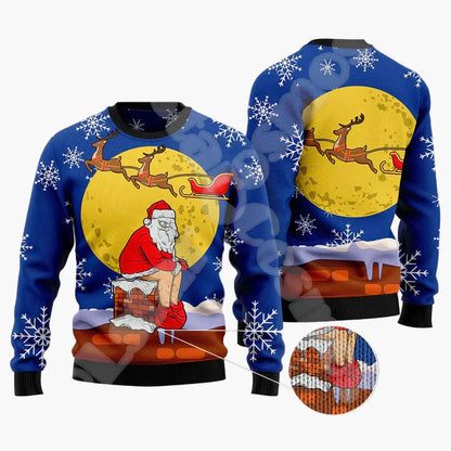 Herren Lustiger Weihnachts-Pullover mit Santa auf dem Schornstein – Ugly Christmas Sweater für Weihnachten & Party