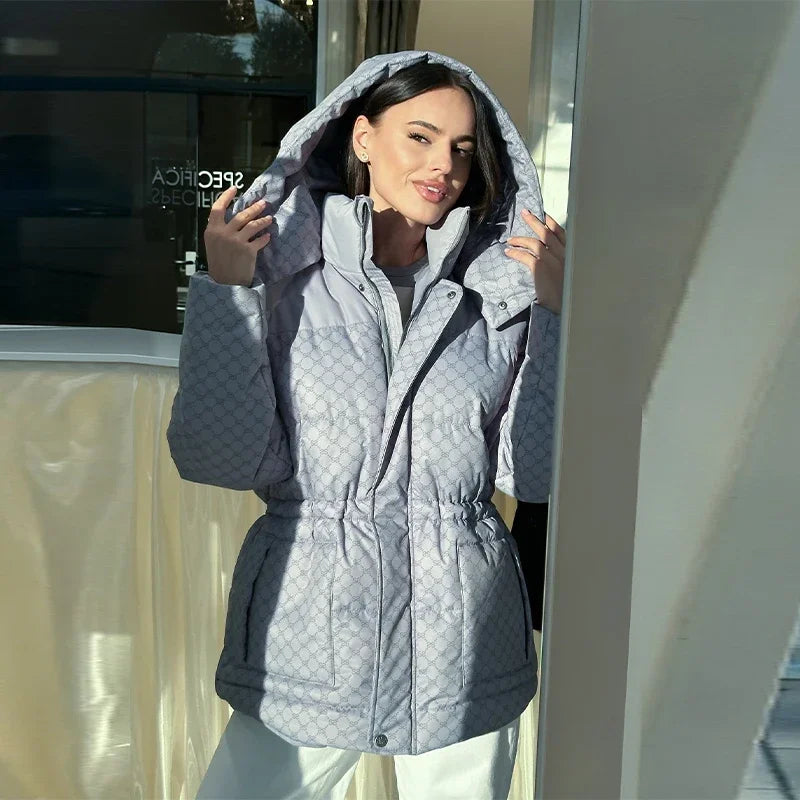 Damen Steppjacke mit Kapuze und Kordelzug, gepolstert, versch. Muster