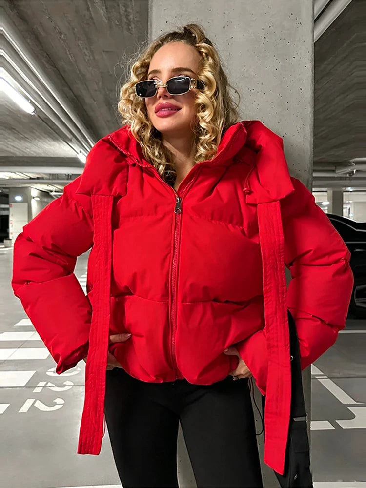 Damen Steppjacke mit Kapuze und Ohren Kurze Pufferjacke