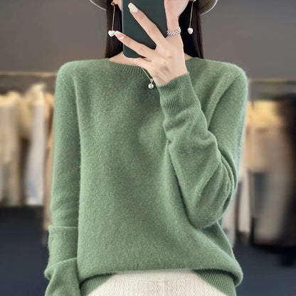 Damen Pullover Rundhals Langarm Strickpullover Weich Unifarben