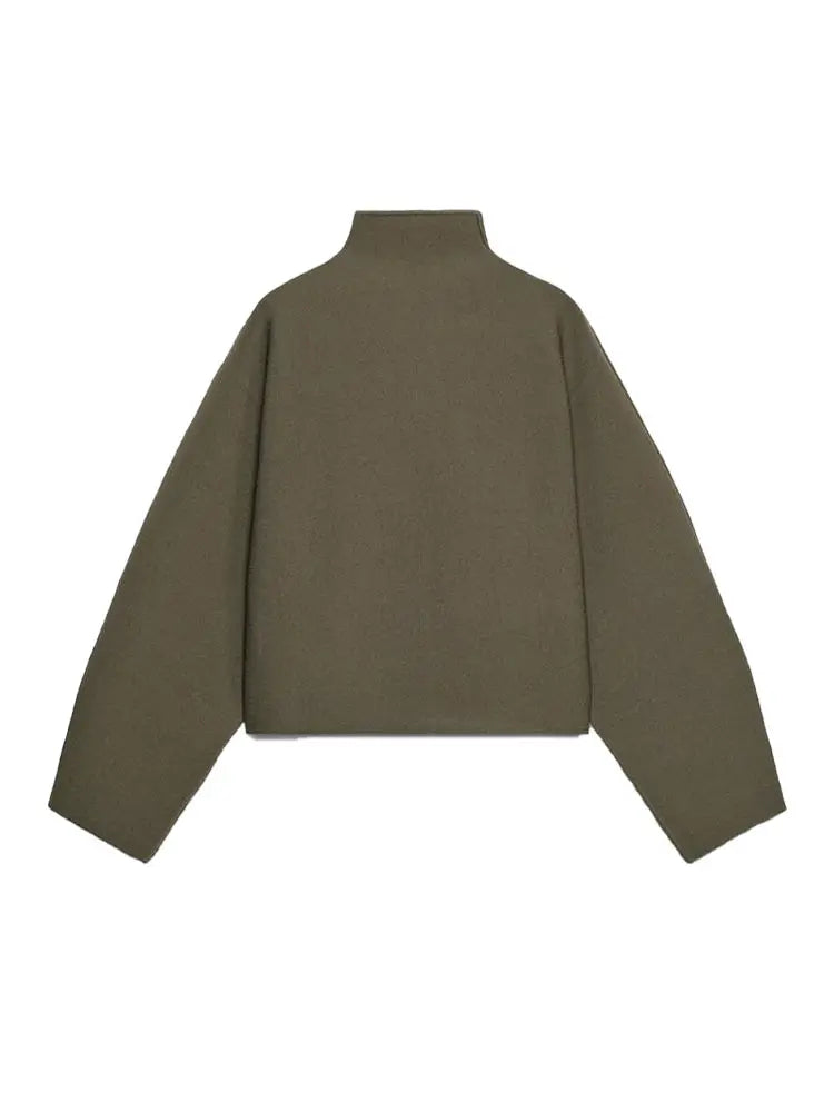 Grüne Kurzjacke mit Stehkragen und Reißverschluss