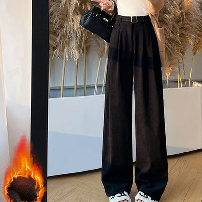 Damen Cordhose Weites Bein Hoher Bund Winter Hose mit oder ohne Fleecefutter