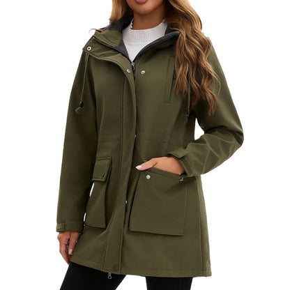 Damen Übergangsjacke mit Kapuze, Reißverschluss und Pattentaschen