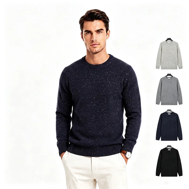 Herren Rundhals Pullover gesprenkelt meliert Langarm Strickpullover