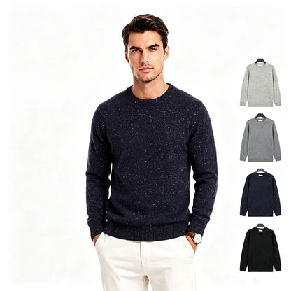 Herren Rundhals Pullover gesprenkelt meliert Langarm Strickpullover