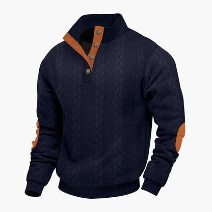 Herren Strickpullover mit Knopfleiste – Modischer Freizeit Sweater im Zopfmuster