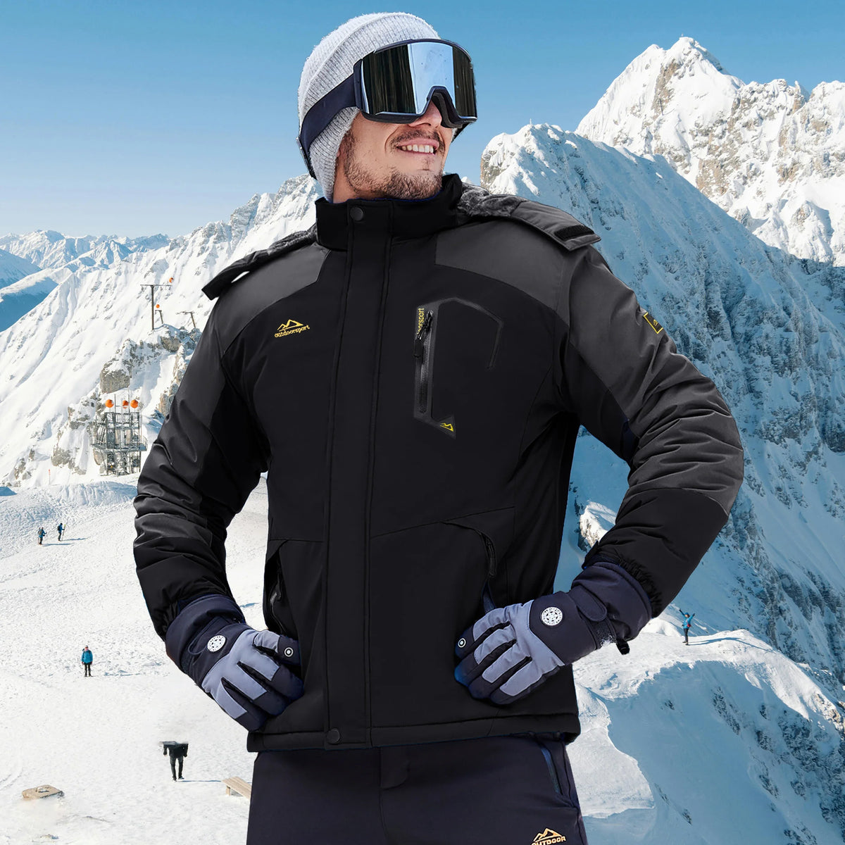 Herren Winterjacke Wasserdicht Skijacke mit Kapuze Outdoor Jacke Warm