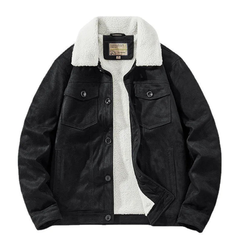 Herren Winterjacke Wildleder-Optik mit Teddyfutter & Sherpa-Kragen, Knopfverschluss