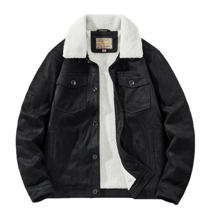 Herren Winterjacke Wildleder-Optik mit Teddyfutter & Sherpa-Kragen, Knopfverschluss