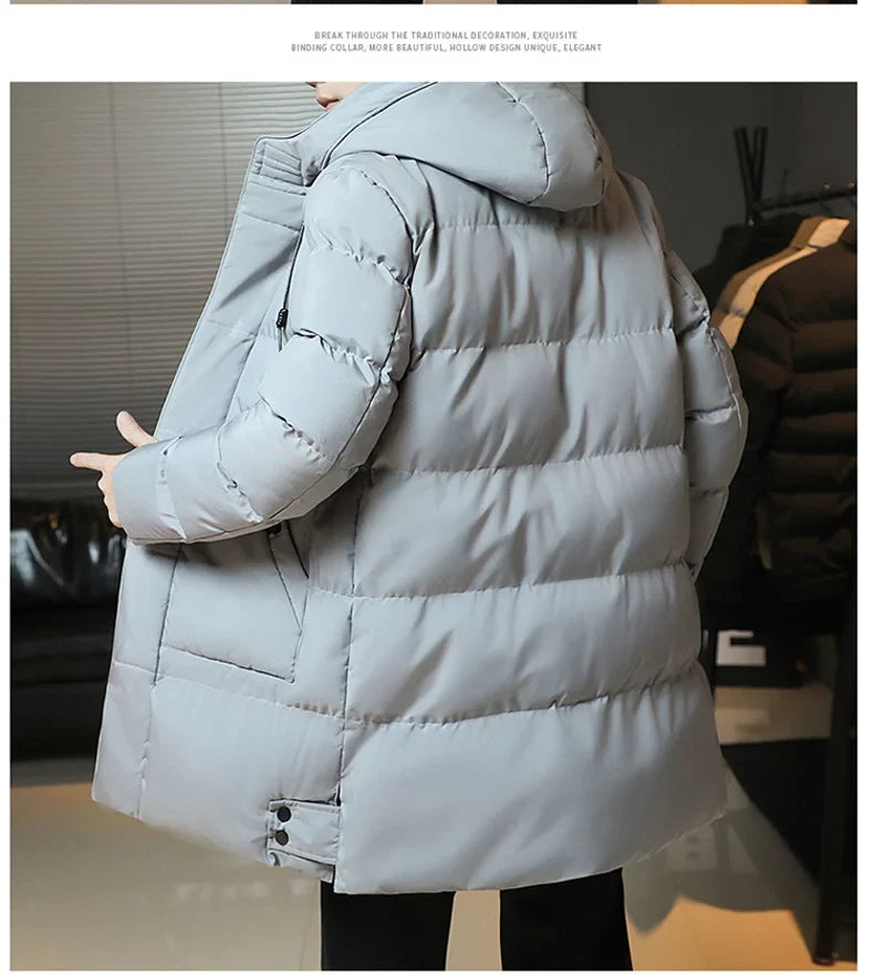 Herren Winter Steppmantel mit Kapuze und langen Ärmeln