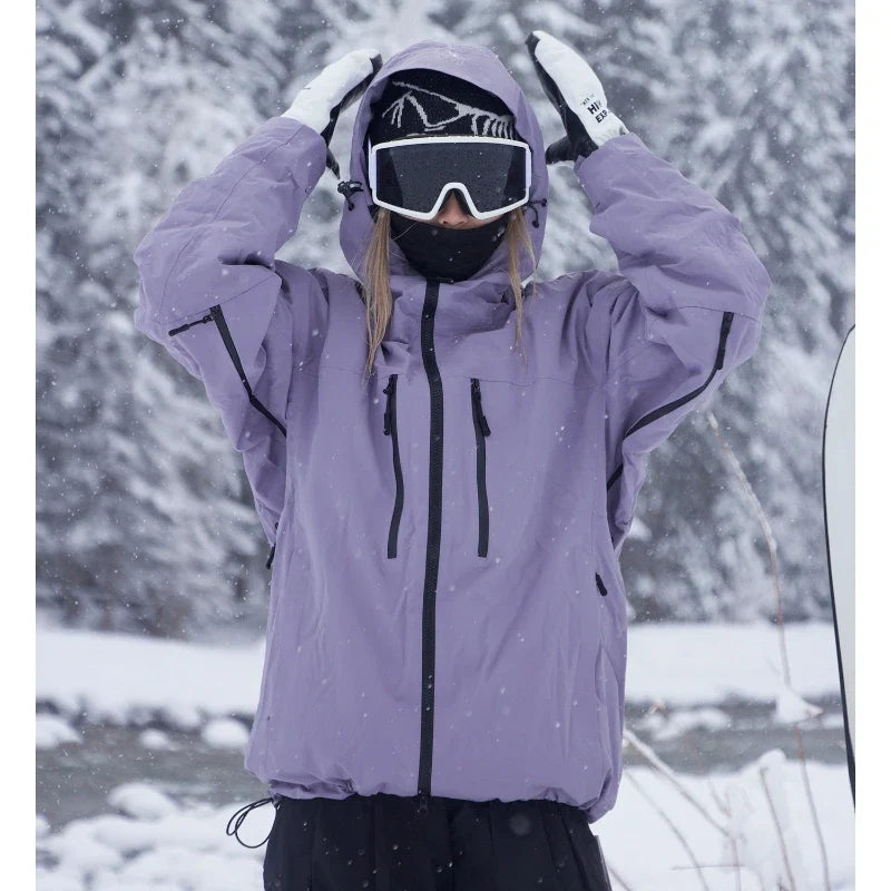 Winter Skijacke mit Kapuze und Reißverschlüssen - Damen Schneejacke Pink
