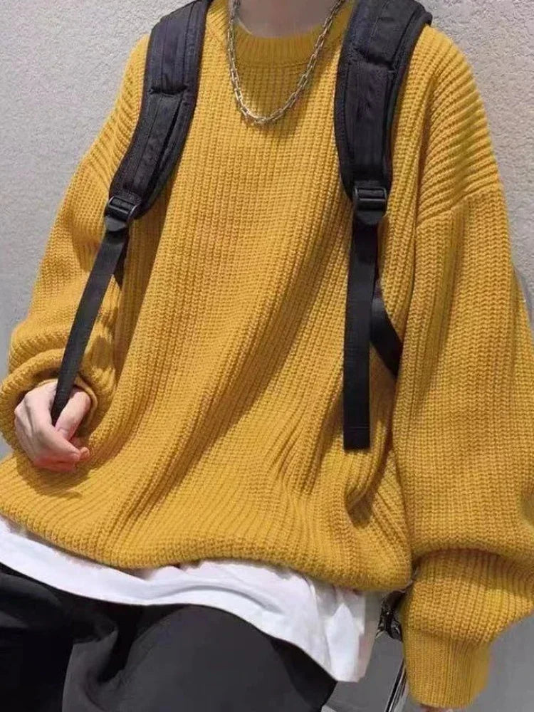 Unisex Strickpullover Oversize Rundhals Gerippt Lange Ärmel