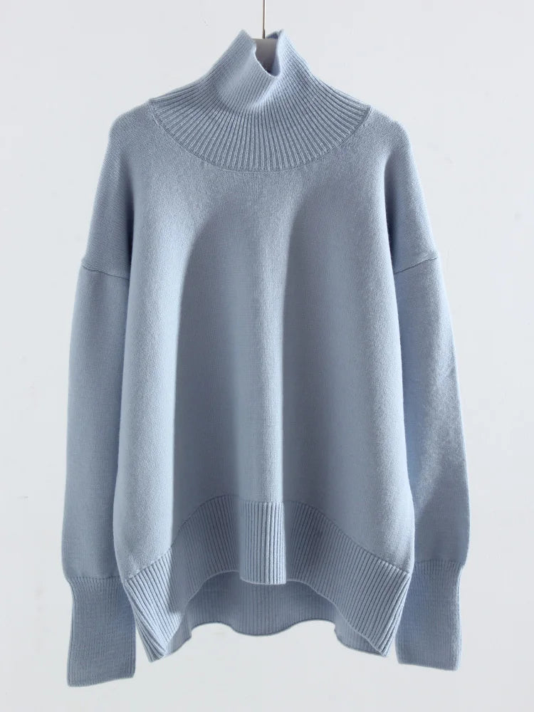 Damen Rollkragenpullover Oversize Strickpullover Lange Ärmel