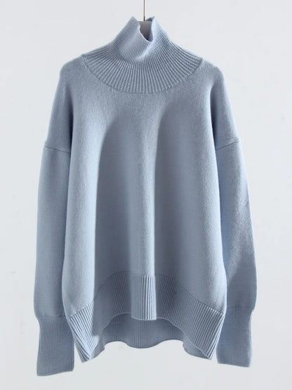 Damen Rollkragenpullover Oversize Strickpullover Lange Ärmel