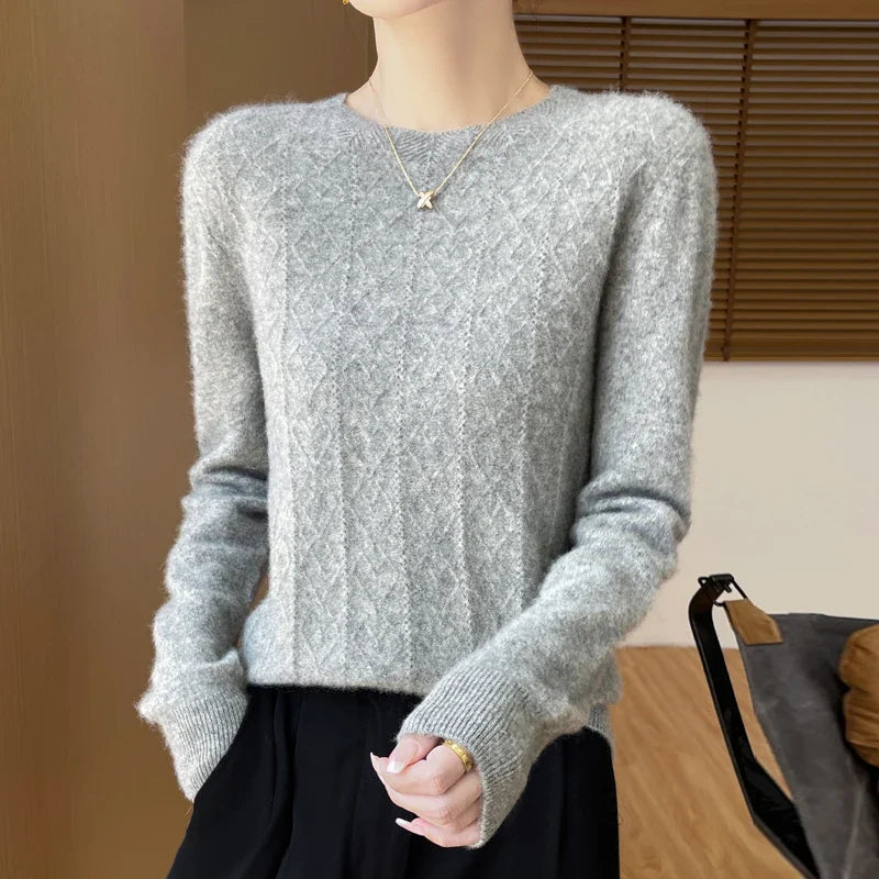 Damen Langarm Pullover mit Rautenmuster, Rundhals, Weiches Material