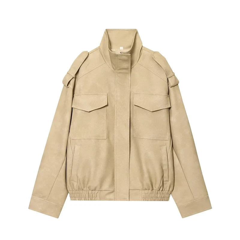 Unisex Bomberjacke mit Stehkragen und aufgesetzten Brusttaschen