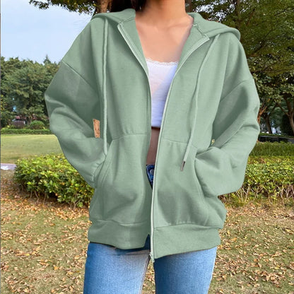 Damen Hoodie mit Reißverschluss & Kapuze - Langarm, Unifarben