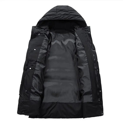 Herren Langer Steppmantel mit Kapuze Winter Steppjacke Warm Dick