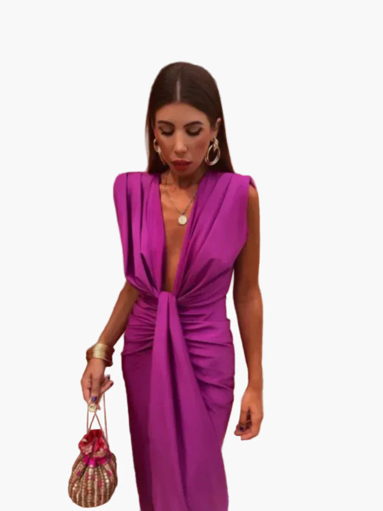 Damen Elegantes Abendkleid mit Tiefem Ausschnitt und Drapierung – Perfekt für Feste & Besondere Anlässe