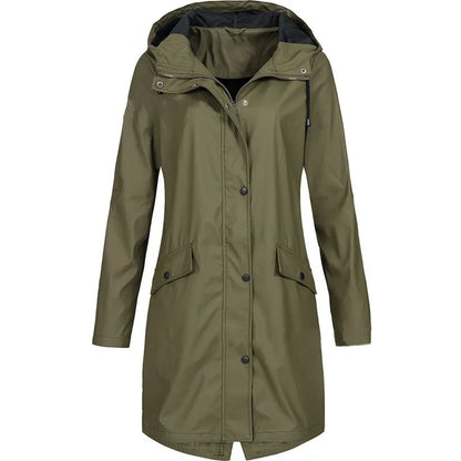 Damen Regenjacke mit Kapuze, olivgrün, Langarm