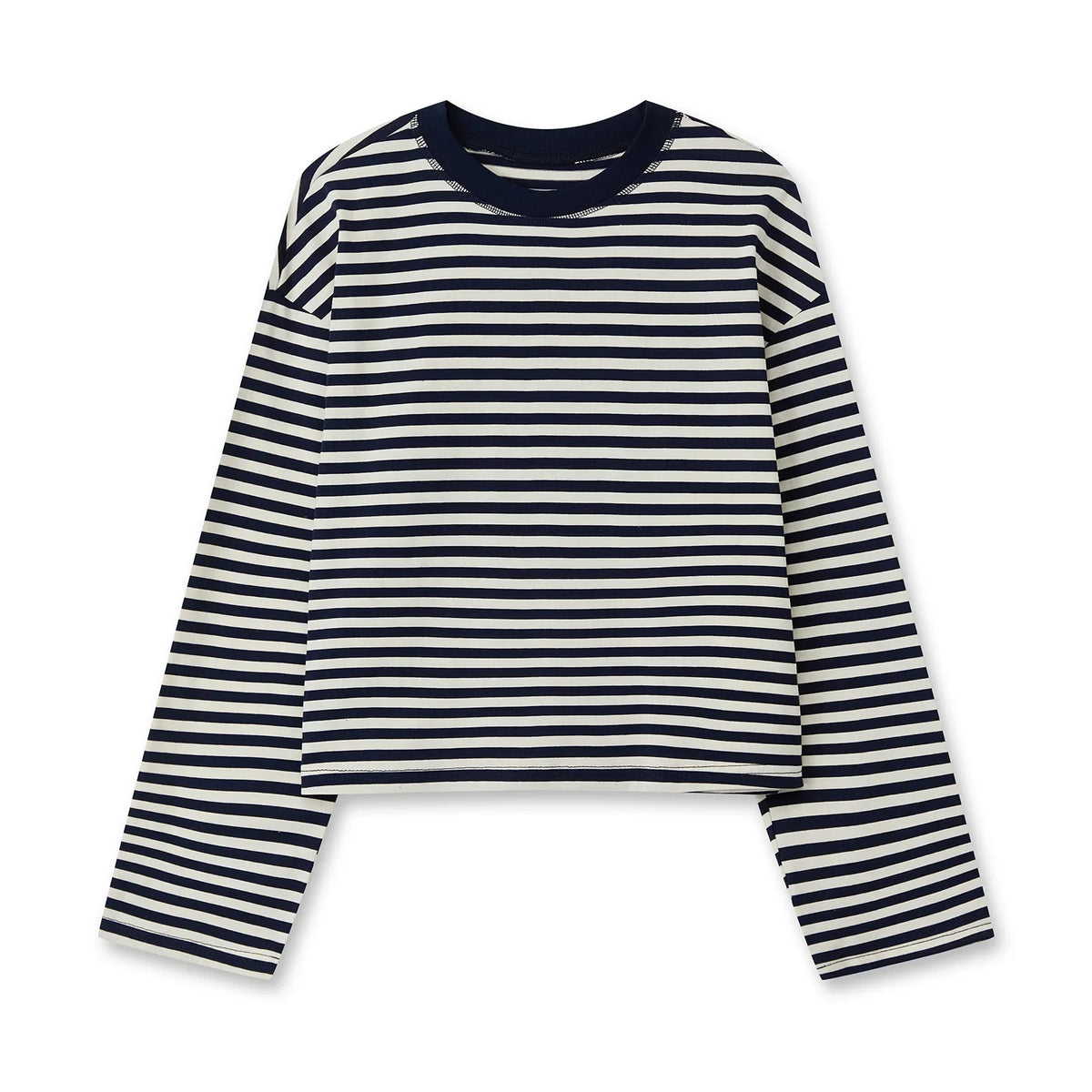 Gestreiftes Langarm Cropped Top Rundhals Damen