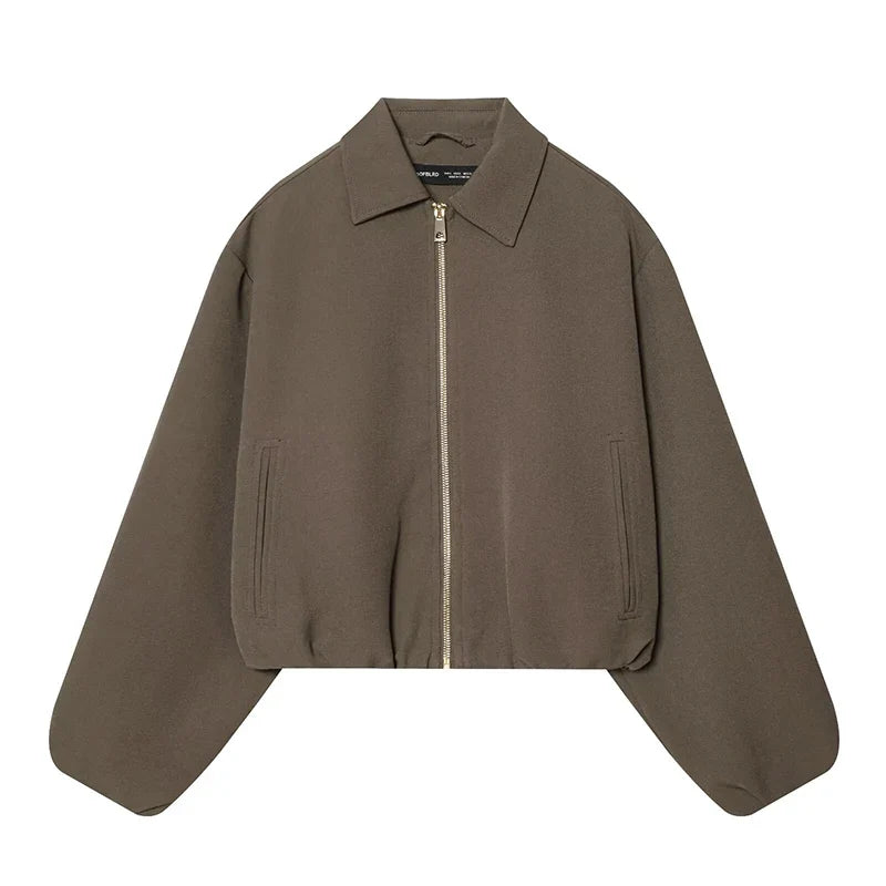 Damen Kurzjacke mit Reißverschluss und Kragen Oversized