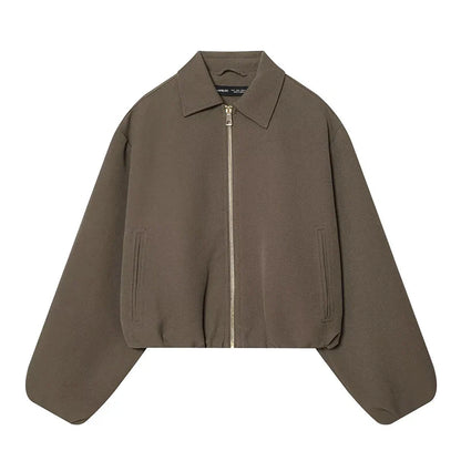 Damen Kurzjacke mit Reißverschluss und Kragen Oversized