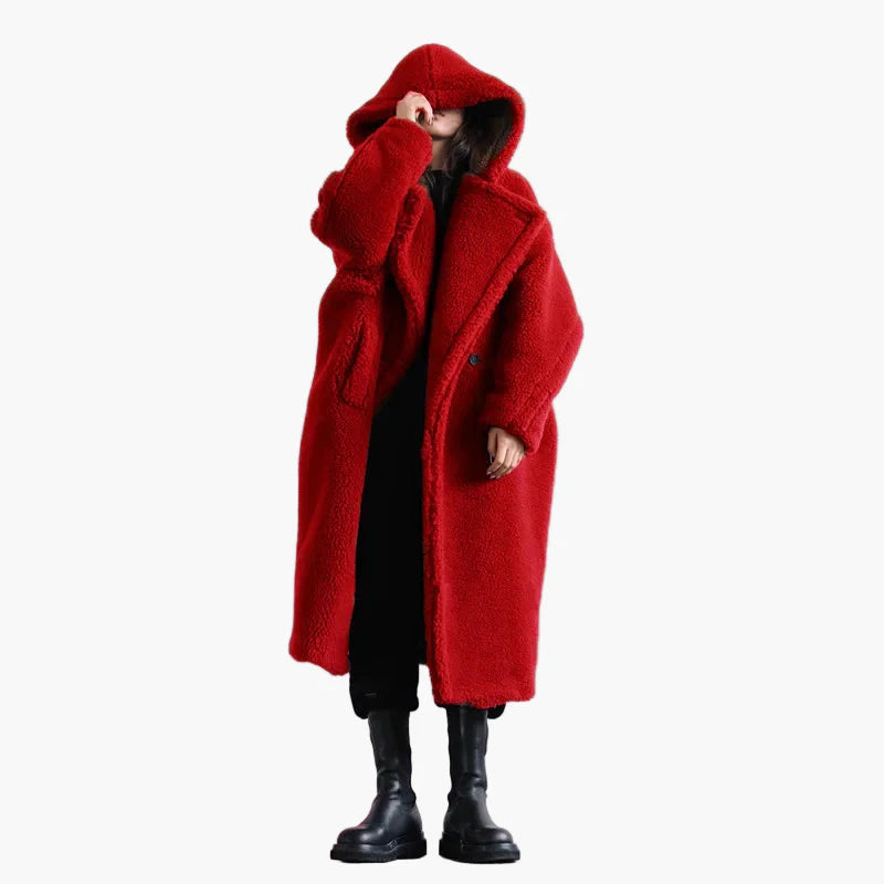 Damen Oversize Teddy Mantel mit Kapuze – Winter Warmer Streetwear Style