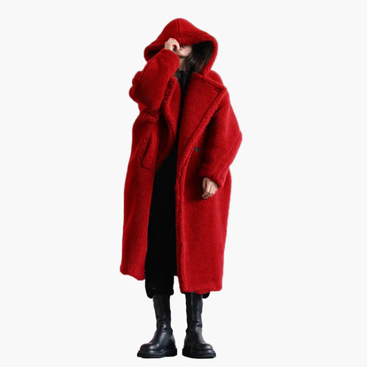Damen Oversize Teddy Mantel mit Kapuze – Winter Warmer Streetwear Style