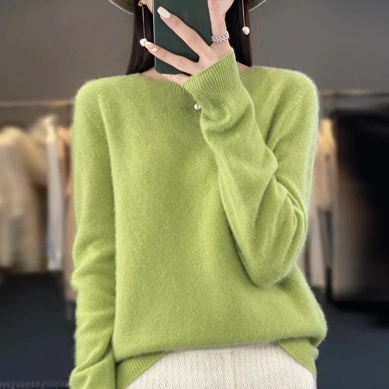 Damen Pullover Rundhals Langarm Strickpullover Weich Unifarben