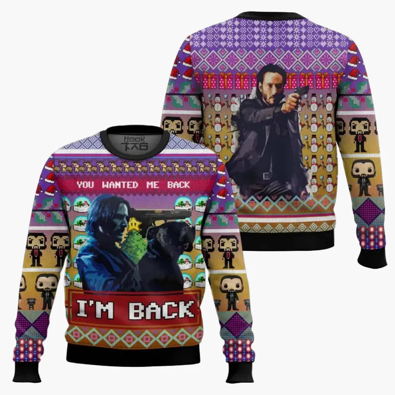 Herren Ugly Christmas Sweater John Wickmas Pullover – Lustiger Weihnachts-Pulli für Fans