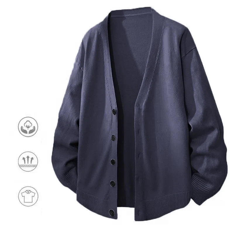 Herren Cardigan Strickjacke V-Ausschnitt Knopfleiste
