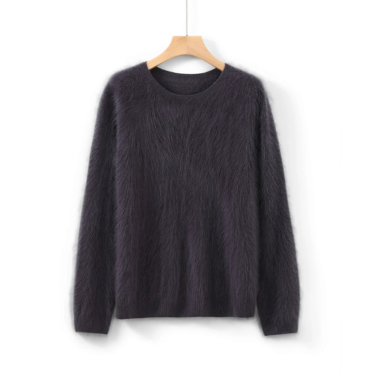 Damen Pullover flauschig weich Rundhalsausschnitt Langarm Strickpullover