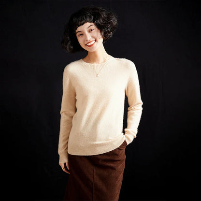 Damen Rundhals Pullover Langarm Basic Strickpullover