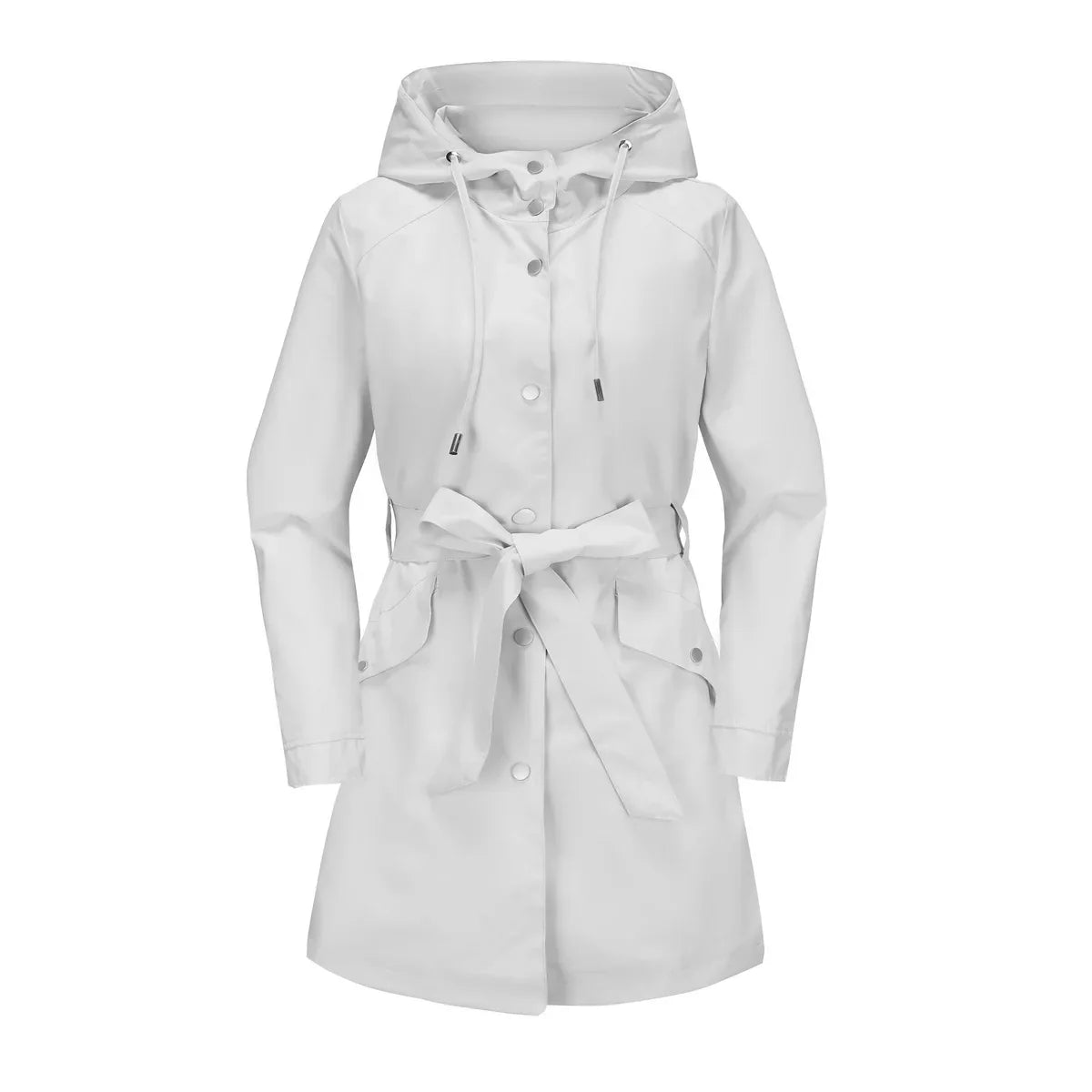 Damen Regenjacke mit Kapuze, Tunnelzug und Gürtel, Hellbeige