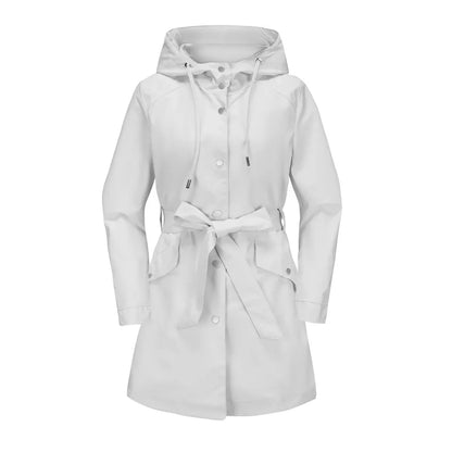 Damen Regenjacke mit Kapuze, Tunnelzug und Gürtel, Hellbeige
