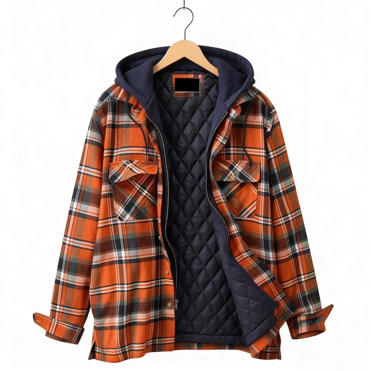 Karierte Jacke mit Kapuze & Steppfutter Herren Orange Blau