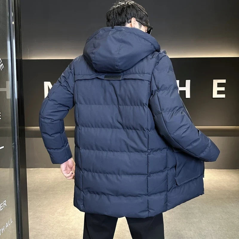 Herren Steppjacke lang gefüttert mit Kapuze Winter Parka