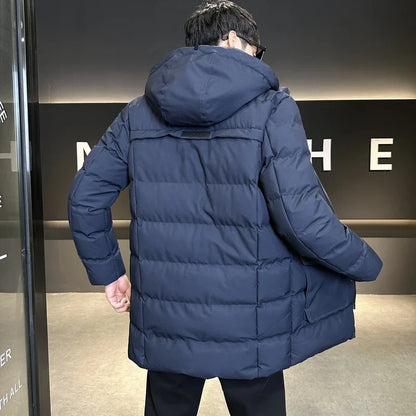 Herren Steppjacke lang gefüttert mit Kapuze Winter Parka