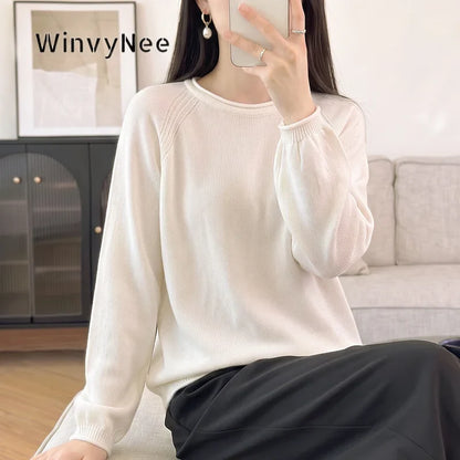 Damen Pullover Rundhals Langarm Strickpullover lockerer Schnitt