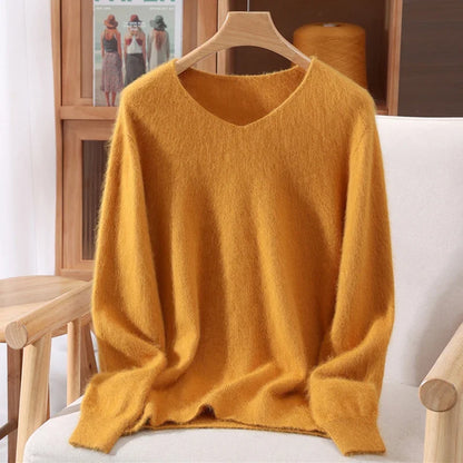 Damen Pullover V-Ausschnitt Langarm Weiches Material