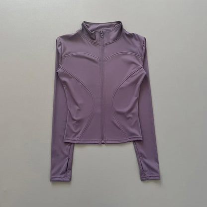 Damen Sportjacke mit Stehkragen & Reißverschluss, Langarm, schmale Passform
