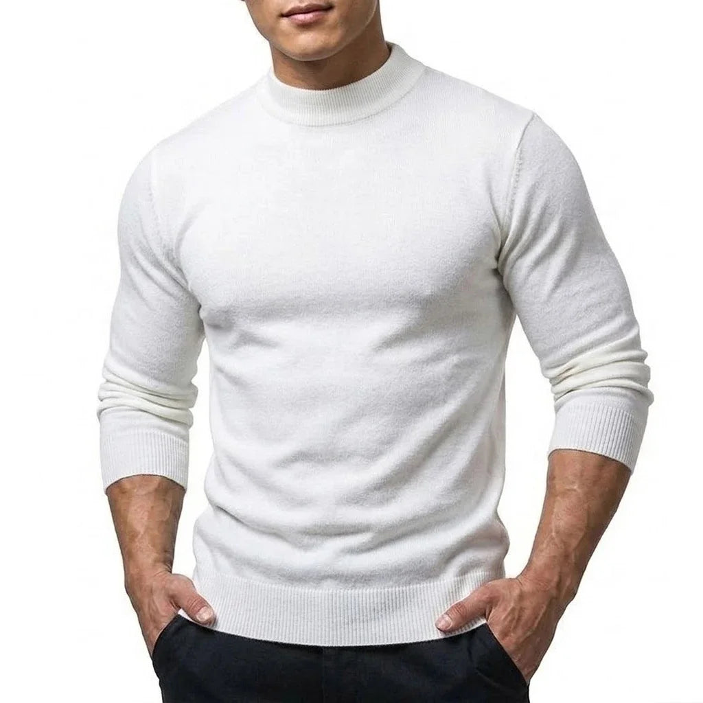 Herren Mock Neck Pullover Slim Fit Feinstrick Rollkragenpullover