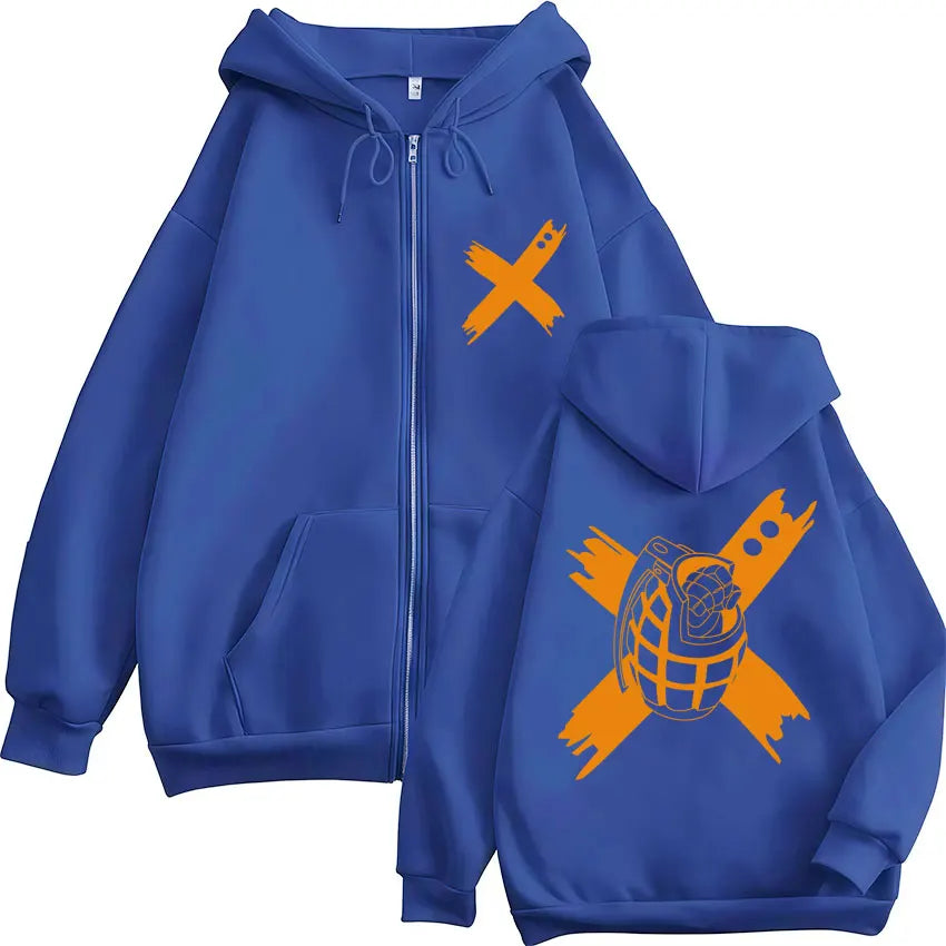 Unisex Reißverschluss Hoodie mit Kordelzug und Motivdruck – Verschiedene Designs