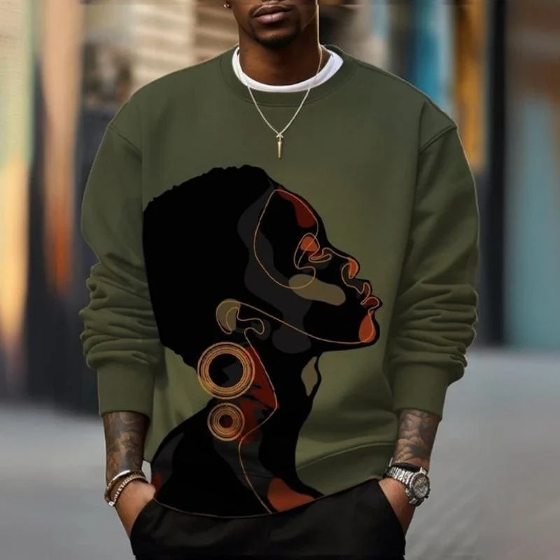 Herren Rundhals-Sweatshirt mit Afrika-Motiv und Augenprint, Weiß